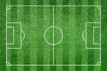 Soccer field. Stripe grass football stadium. Green lawn with white lines pattern. Top view