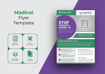 Corona Virus Medical Flyer Template, A4 Size Medical Poster, Flyer Layout Design, Vector file Design For Medical, Healthcare, Coved 19 Prevention, Pharmacy Presentation