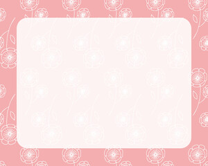 白い線画の花のピンク背景フレーム