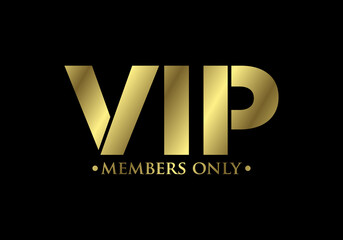 VIP members-only elegant emblem design template. 
Golden vector illustration on black background