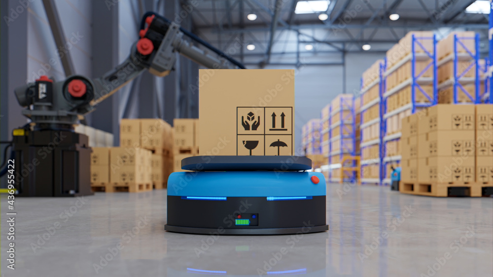 Poster factory automation with agv and robotic arm in transportation to increase transport more with safety