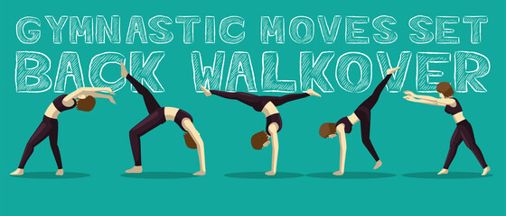 Gymnastic Moves Set Back Walkover Manga Cartoon Vector Illustration