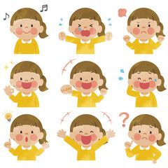 色々な表情の小学生の子供4　水彩