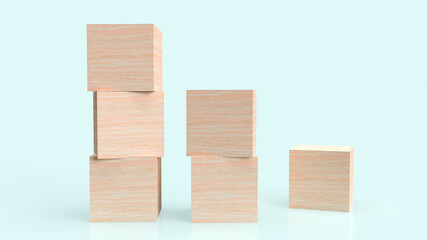 wood cube on blue background for abstract or business concept 3d rendering