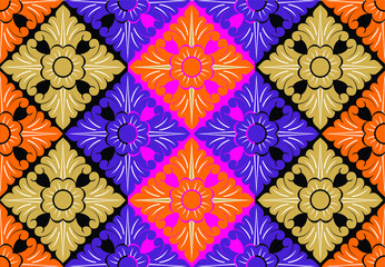 Fototapeta na wymiar Geometric Indonesian batik motifs with distinctive Balinese floral pattern