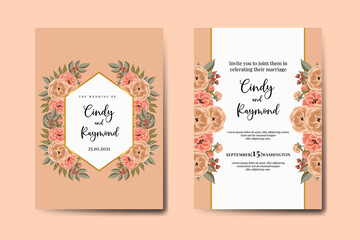 Wedding invitation frame set, floral watercolor Digital hand drawn Peony Flower design Invitation Card Template