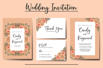 Wedding invitation frame set, floral watercolor Digital hand drawn Peony Flower design Invitation Card Template