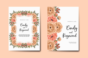 Wedding invitation frame set, floral watercolor Digital hand drawn Peony Flower design Invitation Card Template