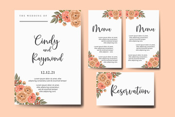 Wedding invitation frame set, floral watercolor Digital hand drawn Peony Flower design Invitation Card Template