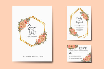 Obraz na płótnie Canvas Wedding invitation frame set, floral watercolor Digital hand drawn Peony Flower design Invitation Card Template
