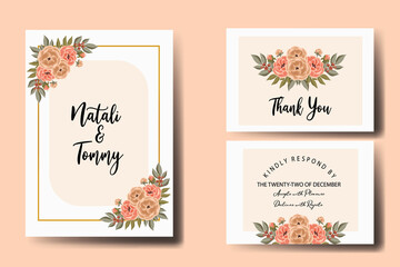 Wedding invitation frame set, floral watercolor Digital hand drawn Peony Flower design Invitation Card Template