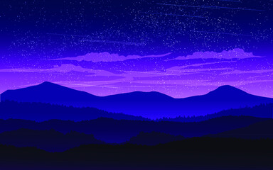 mountains and clouds at night