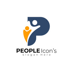 Kids logo, Letter P logo with human design vector