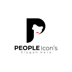 Girl logo with letter P logo design vector, simple style