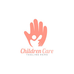 Fototapeta na wymiar Children care logo with simple design template, hand and kids