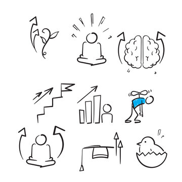 hand drawn doodle Set of Personal Growth Related Vector illustration isolated