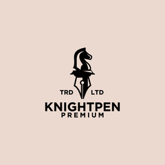 knight chess pen vintage logo icon illustration Premium Vector