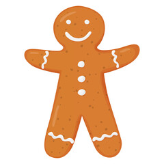 Gingerbread Man. Christmas cookies. Brown gingerbread with a white pattern.