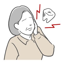 Obraz premium 虫歯が痛くてほっぺたを押さえる中年女性