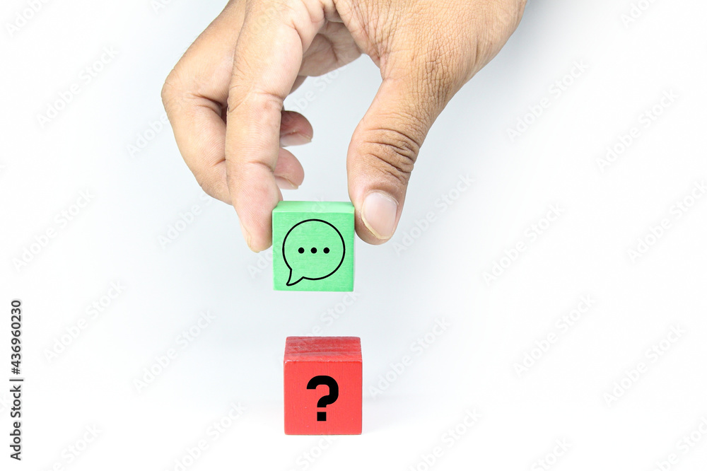 Poster wooden cubes with the letters q and a or questions and answers