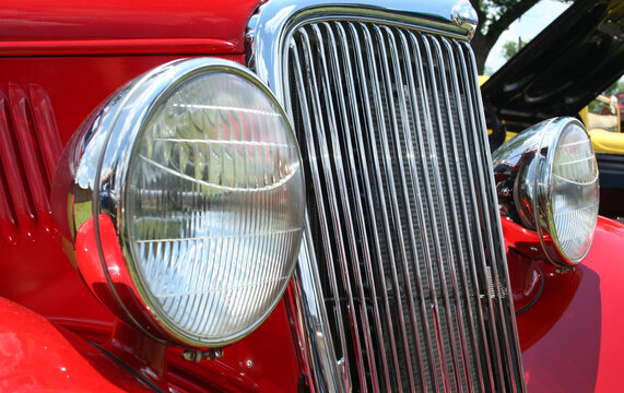 Antique Vintage Hot Rod Car Close-up Red