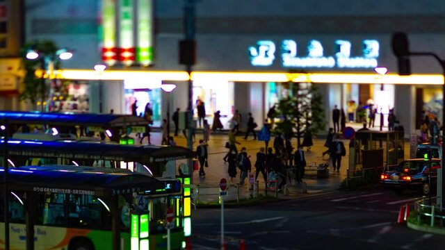 A night timelapse of the miniature neon street in Kinshicho tiltshift