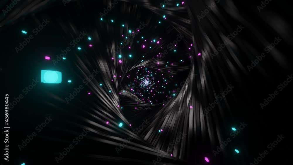 Fototapete ultra hd 4k video animation of abstract metallic pattern curved structure tunnel with glowing magica