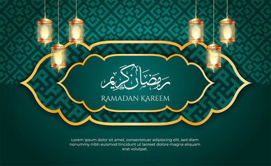 Fototapeta na wymiar Ramadan Kareem beautiful greeting card with arabic calligraphy which means ''Ramadan kareem '' - islamic background with islamic ornament and pattern suitable also for Eid Mubarak.