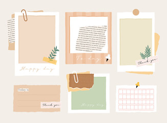 Cute memo template. A collection of striped notes, blank notebooks, and torn notes used in a diary or office. - obrazy, fototapety, plakaty