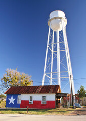 Historic Buildings in Rural Small Texas Town With Flag