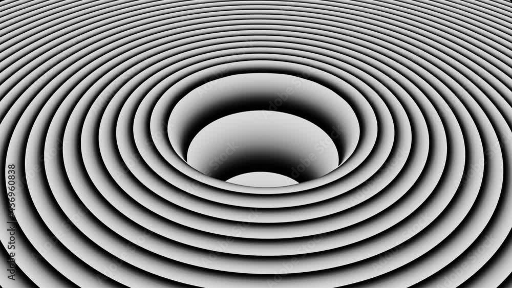Poster 4k video illusion animation of falling in the center of circle black and white color pattern structu