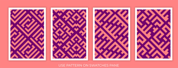 Seamless linear pattern with lines and scrolls. Monochrome abstract mosaic linear pattern. Decorative lattice. Vector rapport for swatches.