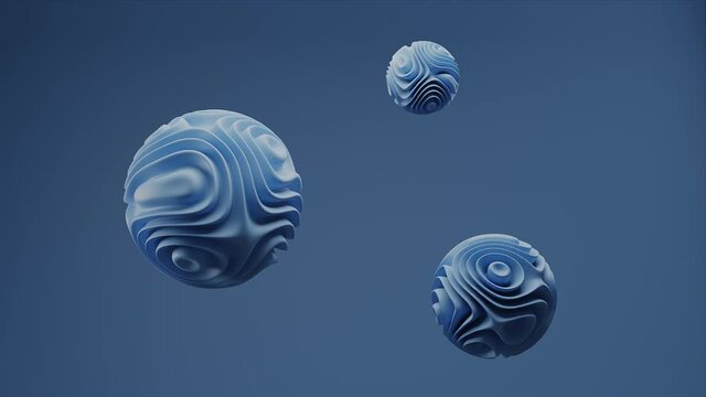 Ultra HD 4K video animation of sphere shape 3d render blue color abstract object texture or pattern changing shape seamless loop motion graphics.