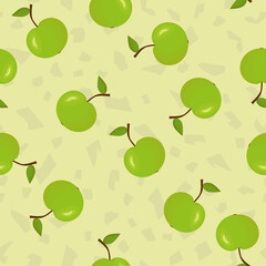 Apple pattern. Seamless, endless ornament from green fruits. Autumn or summer background for design or kitchen decor from apples. For printing textiles or fabrics in a factory. Vector illustration