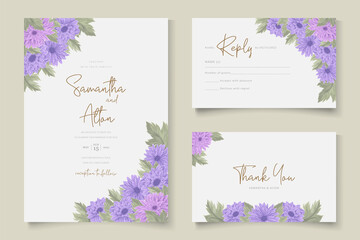 Fototapeta na wymiar Wedding invitation card with purple chrysanthemum flower design