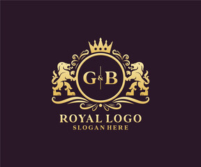 Initial GB Letter Lion Royal Luxury Logo template in vector art for Restaurant, Royalty, Boutique, Cafe, Hotel, Heraldic, Jewelry, Fashion and other vector illustration. - obrazy, fototapety, plakaty