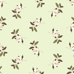 Vintage flowers. Seamless pattern. A branch of a blossoming tree. Flat vector isolated illustration. Pastel colors.