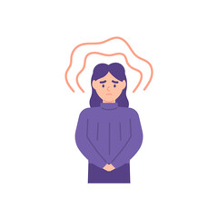 illustration of the expression of a woman who is insecure and has a problem. frustration, stress, under pressure. not confident. flat style. vector design