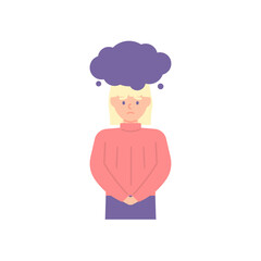 illustration of the expression of a woman who is insecure and has a problem. frustration, stress, under pressure. not confident. cloudy or chat bubble. flat style. vector design
