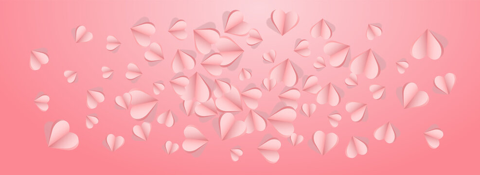 Pink Confetti Vector Pink Panoramic Backgound.