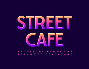 Vector trendy banner Street Cafe. Gradient color Font. Stylish set of Alphabet Letters and Numbers