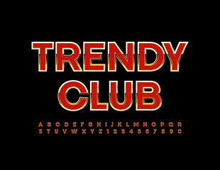 Vector chic Sign Trendy Club. Luxury Red and Golden Font. Artistic Alphabet Letters and Numbers set