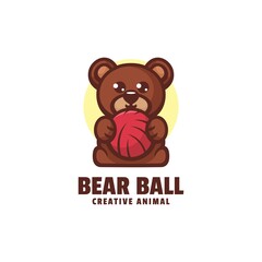 Vector Logo Illustration Bear Ball Mascot Cartoon Style.