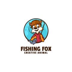 Vector Logo Illustration Fishing Fox Mascot Cartoon Style.