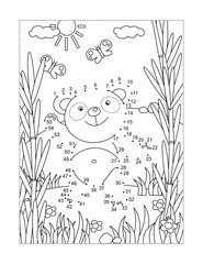 Cute little panda bear in a bamboo forest connect the dots full-page picture puzzle and coloring page  © ratselmeister