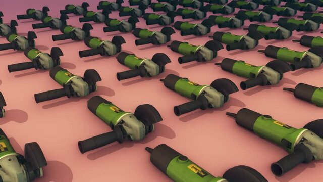 a lot of angle grinder in a row. High quality 4k footage