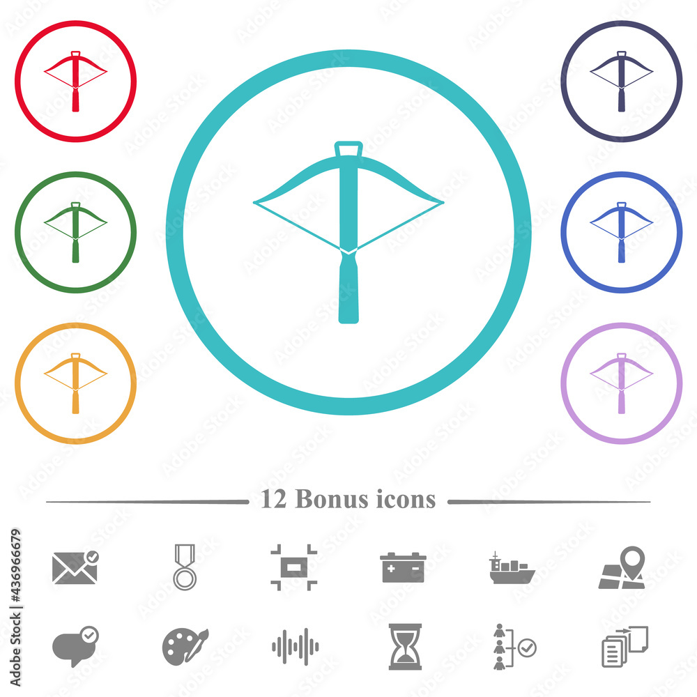 Poster crossbow flat color icons in circle shape outlines