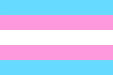 Transgender community flag with five horizontal stripes. Two light blue color for baby boys, two pink for girls, with white stripe in center for transitioning, neutral / no gender and intersex.