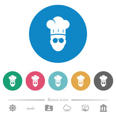 Chef with glasses flat round icons