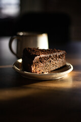cup of coffee with chocolate dessert